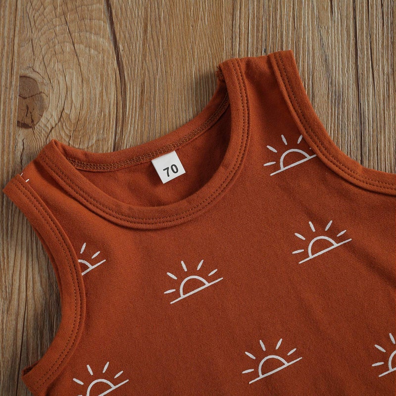 CIYCUIT 2Pcs Baby Boy Summer Clothes Boho Sunshine Printed Tank Top Shorts Set Brown 6-12 Months - Image 5