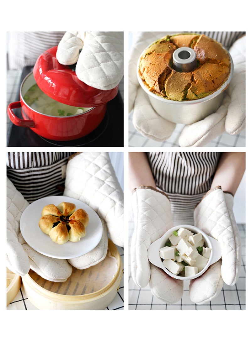 1 Pair Oven Mitts Heat Resistant Cooking Gloves for Kitchen Cooking Baking,13 x 6.9 Inch,White - Image 2