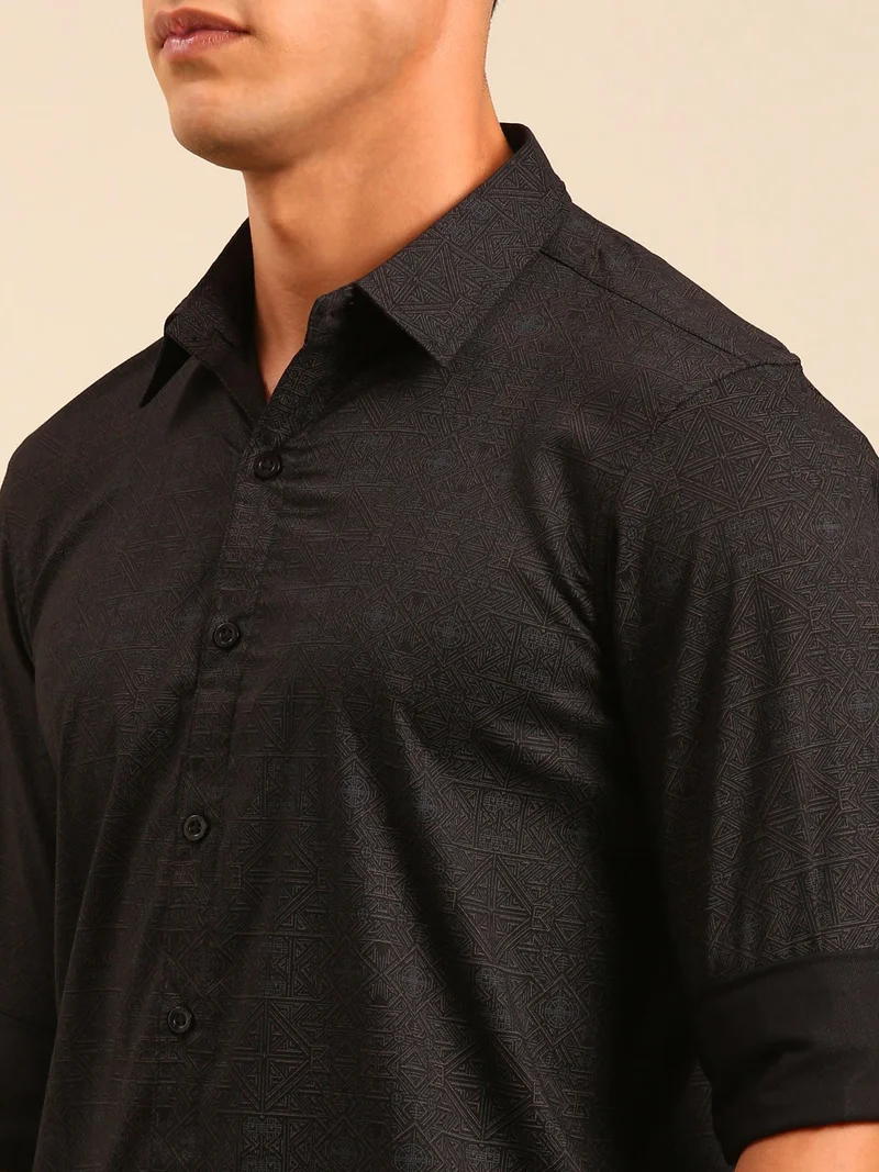 Joven  Black Printed Cotton Lycra Full Sleeve Shirt for Men for Men | Best Price UAE