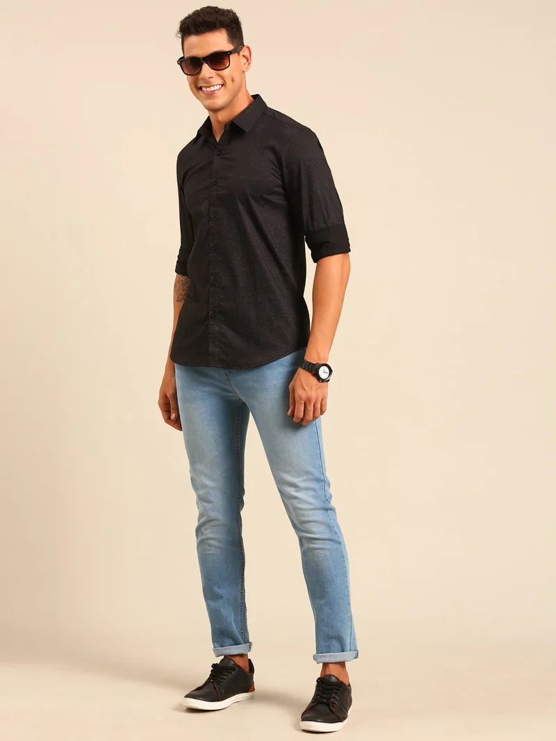 Joven  Black Printed Cotton Lycra Full Sleeve Shirt for Men for Men | Best Price UAE