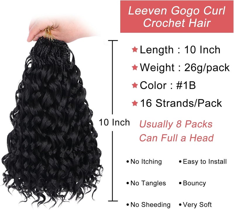 Leeven Gogo Curl Crochet Hair 10 Inch 8 Packs Black Ocean Wave Crochet Hair Pre Looped Deep Twist Goddess Box Braids Short Curly Water Wave Synthetic Braiding Hair for Women Girl Kids - Image 3