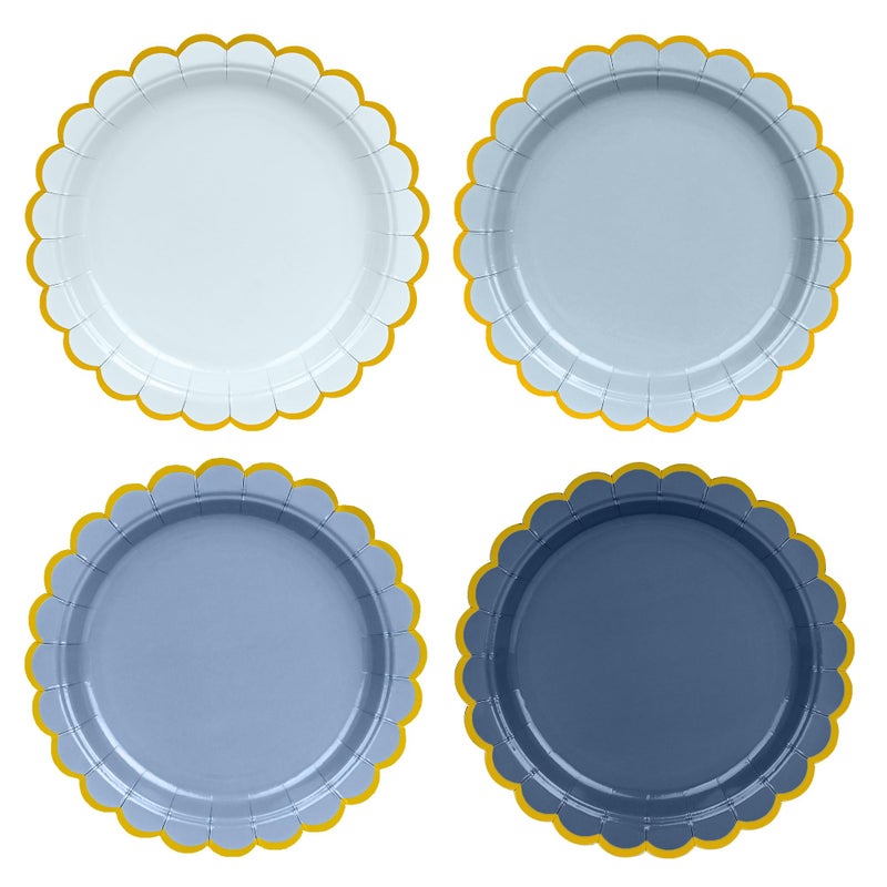 AimFun Dusty Blue Paper Plates Gradient Color Disposable Dessert Party Plates 7inch Gold Foil Scalloped Plate for Christmas Bridal Baby Shower Wedding Tea Party Supplies (24, Dusty Blue) - Image 1