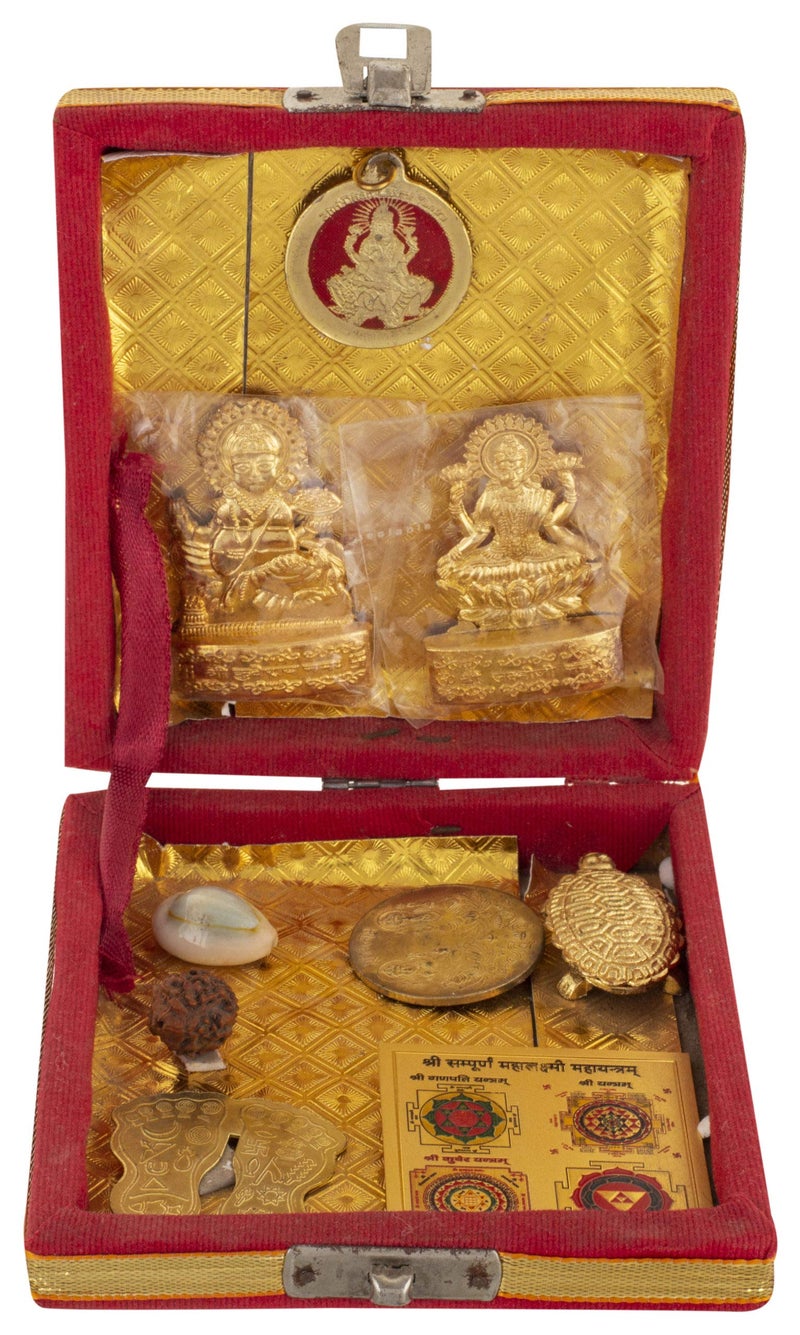 SoilMade Small Laxmi Kuber Dhanvarsha Yantra Pack of 10 (Bhandari), Rectangle Shape, Wood and Brass Made, Size Aprox 3inches and 110g, Pack of 1 Small Bhandari in Box - Image 5