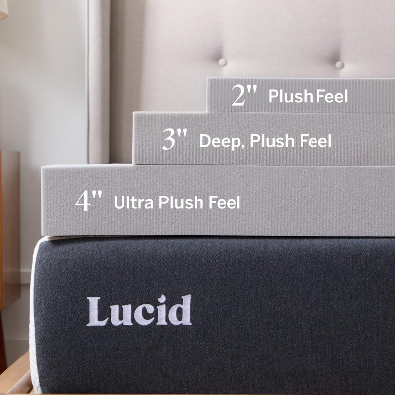 Lucid 4 Inch Bamboo Charcoal Infused Memory Foam Mattress Topper - Queen Size â€“ Moisture and Odor Control - Ventilated - Ultra Plush Feel, Pressure-Relief Bed Topper â€“ CertiPur Certified - Image 3