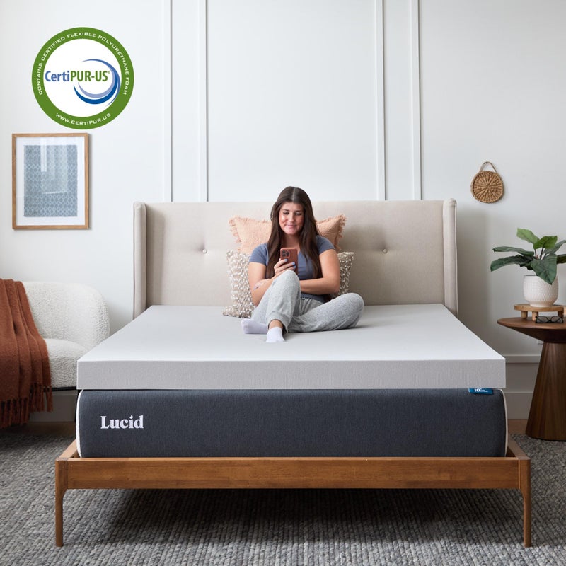 Lucid 4 Inch Bamboo Charcoal Infused Memory Foam Mattress Topper - Queen Size â€“ Moisture and Odor Control - Ventilated - Ultra Plush Feel, Pressure-Relief Bed Topper â€“ CertiPur Certified - Image 4