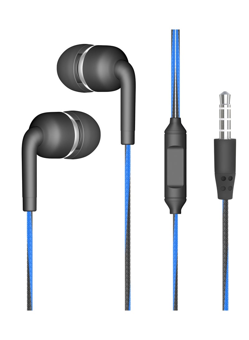 Noise-canceling bass wire-controlled earphones in-ear stereo earplugs (black and blue)  - Image 1