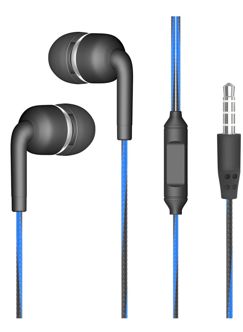 Noise-canceling bass wire-controlled earphones in-ear stereo earplugs (black and blue)  - Image 4