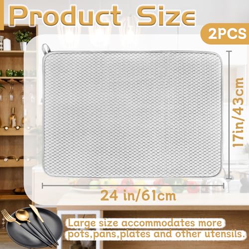 Bvrbaory 2 Pack Microfiber Dish Drying Mat24x17 Large Size Highly Absorbent Dish Drainer MatKitchen Counter Quick Dry Pads for Under SinkCoffee RackGray - Image 3