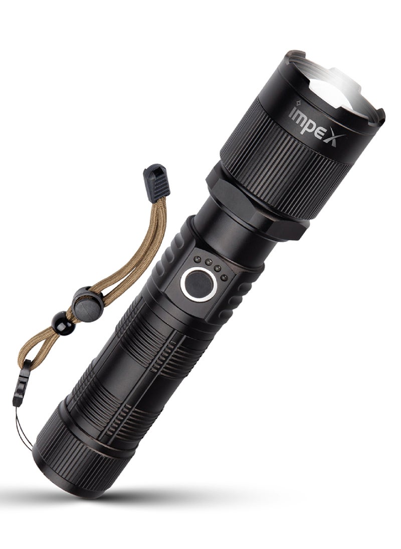 Impex - Rechargeable Flashlight,15 Laser LED Torch 800 Lumens, Aircraft Non-Corrosive Aluminum Body, Adjustable Focus,2000mAh Battery, Type-C Charging Port,2 Years Warranty-Hunter Z1 Plus - Image 1