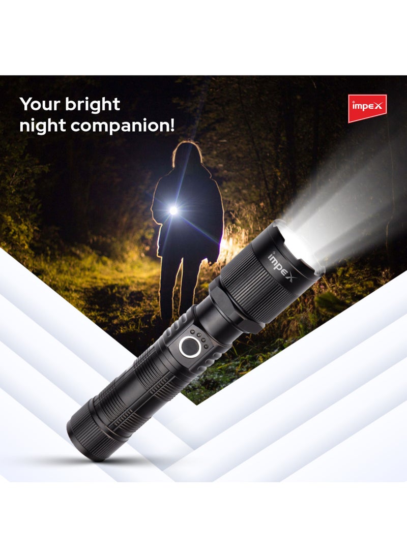 Impex - Rechargeable Flashlight,15 Laser LED Torch 800 Lumens, Aircraft Non-Corrosive Aluminum Body, Adjustable Focus,2000mAh Battery, Type-C Charging Port,2 Years Warranty-Hunter Z1 Plus - Image 1