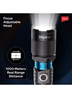 Impex Rechargeable Flashlight,15 Laser LED Torch 800 Lumens, Aircraft Non-Corrosive Aluminum Body, Adjustable Focus,2000mAh Battery, Type-C Charging Port,2 Years Warranty-Hunter Z1 Plus  - Image 4