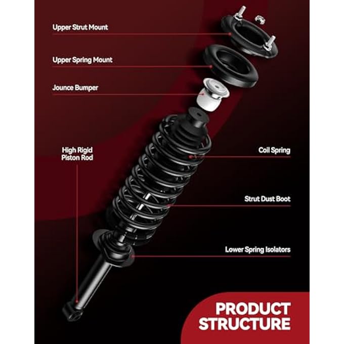 AUTOSITY مجموعة كاملة من الدعامات الأمامية والصدمات البديلة لسيارة كورولا 2014-2019، دعامات 18 لتر مع ممتص صدمات زنبركي لولبي 172989172990، قطعتان - Image 4