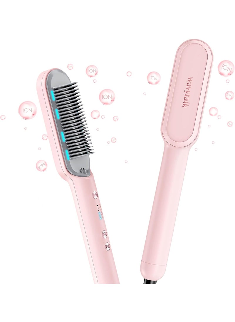 wavytalk Wavytalk Hair Straightener Brush Sleek Sweep Ionic Straightening Brush with 6 Temperature Adjust AntiScald Ceramic Straightening Comb Fast Heating for Home Salon Dual Voltage Pink 