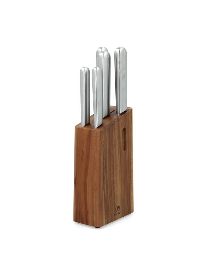 PARFAIT High Quality Kitchen Knife Set with Wooden Stand Silver and Brown 36.5 x 8 x 17.5 cm 186CW40901N