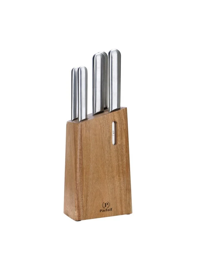 PARFAIT High Quality Kitchen Knife Set with Wooden Stand Silver and Brown 36.5 x 8 x 17.5 cm 186CW40901N
