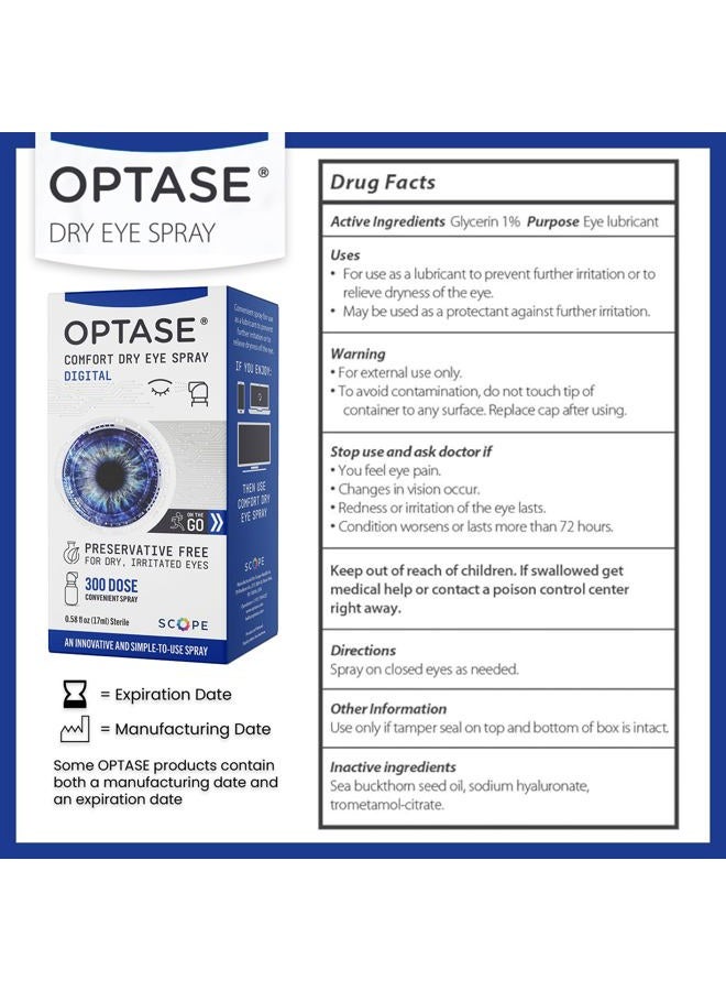 Optase Comfort Dry Eye Spray - for Tired, Irritated & Strained Eyes and Eyelids - 300 Sprays - 17ml - Image 2