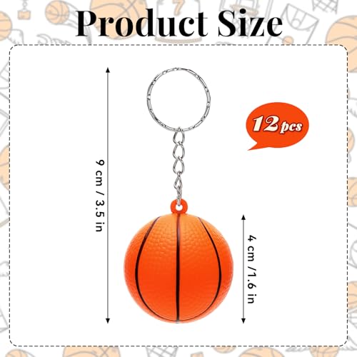 DEARIDAP 12 PCS Mini Foam Squeeze Basketball Small Sports Stress Ball Keychains 157 in Ball Keychains Bulk for Game Party Decoration Bag Gift Fillers - Image 5