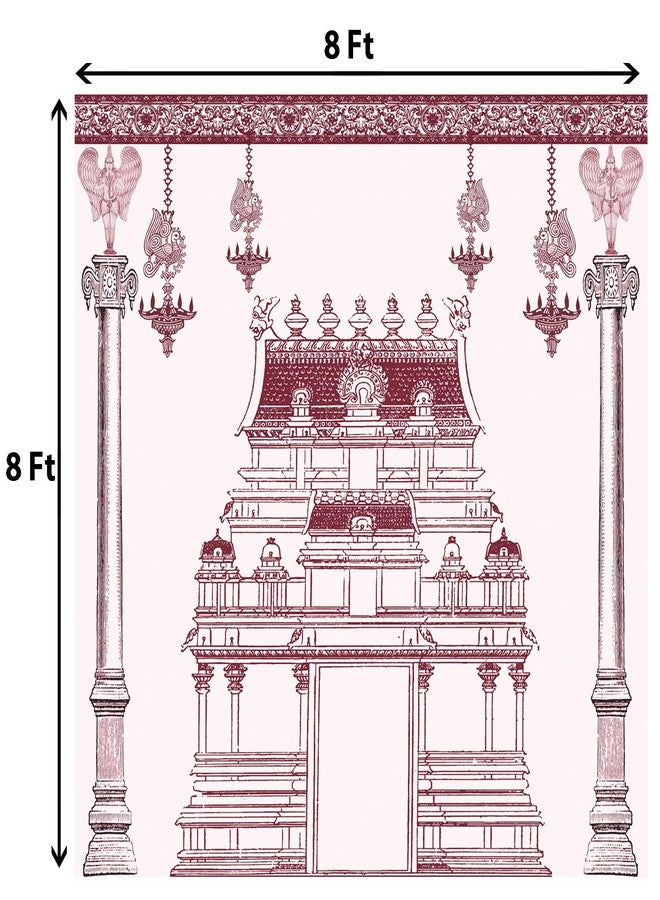 Dhara Creation Retro Temple Art Printed (8FT-8FT) Backdrop Cloth for Pooja Decoration Traditional Background Curtain Cloth for Festival. (Washable Fabric) - Image 2