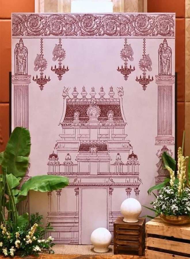 Dhara Creation Retro Temple Art Printed (8FT-8FT) Backdrop Cloth for Pooja Decoration Traditional Background Curtain Cloth for Festival. (Washable Fabric) - Image 4
