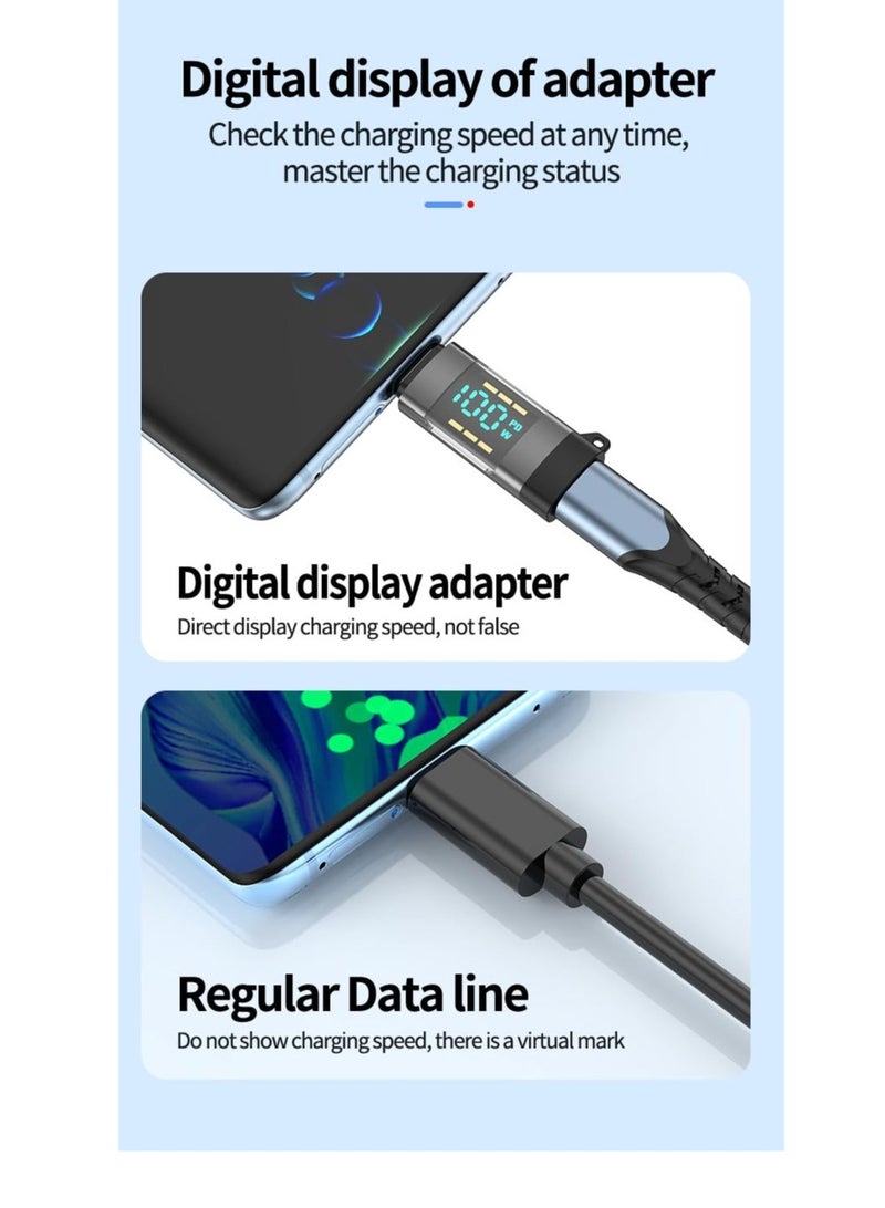 SOLARAE محول USB C، 2 قطعة 100 واط عرض رقمي محول USB C أنثوي إلى USB C ذكر، مع عرض رقمي، جهاز قياس طاقة نوع C، متوافق مع آيفون 15 برو ماكس وأجهزة USB C الأخرى (رمادي) - Image 4