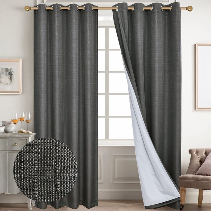 100 BLACKOUT CURTAINS DARK GREY LINEN CURTAINS FOR BEDROOM GROMMET THERMAL INSULATED ROOM DARKENING DRAPES 2 PANELS W52 X L84 INCH