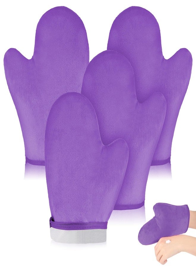 SATINIOR 4 Packs Self Tanning Mitt Applicators Double Sided Sunless Tanning Mittens Reusable Applicator Mittens Tanner Gloves with Thumb(Purple) - Image 1