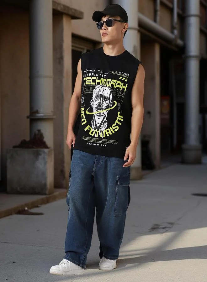 Hubberholme Men Futurestic Printed Sleeveless T-Shirt