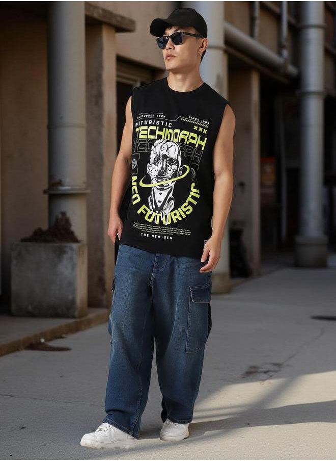 Hubberholme Men Futurestic Printed Sleeveless T-shirt  - Image 5