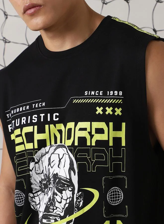 Hubberholme Men Futurestic Printed Sleeveless T-Shirt