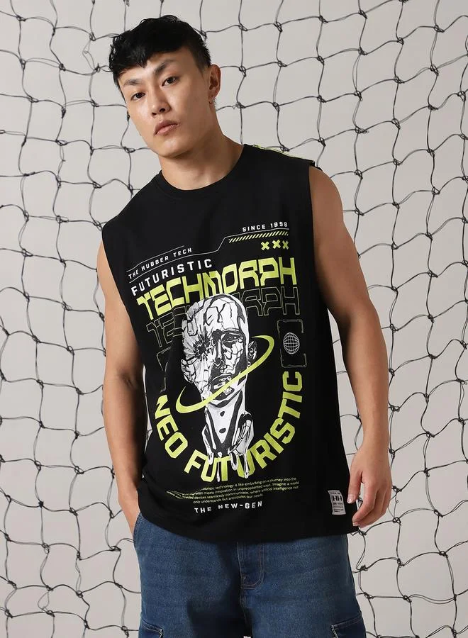Hubberholme Men Futurestic Printed Sleeveless T-Shirt