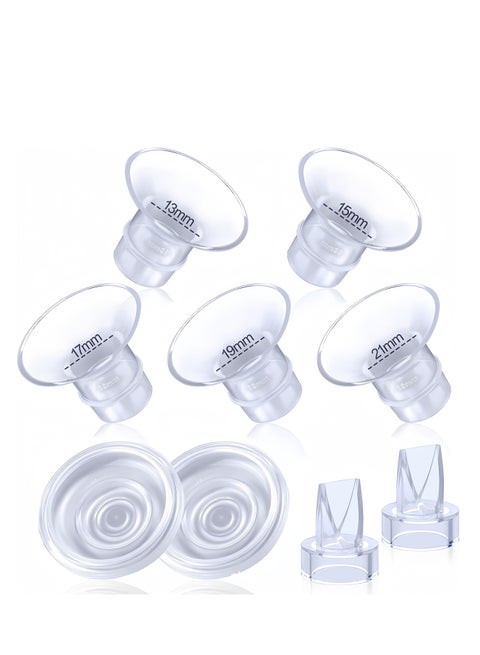 9-Piece Breast Milk Pump Inserts 13/15/17/19/21mm Compatible with Momcozy Wearable Breast Pump, for TSRETE/Spectra/Medela 24mm Shields, Include Silicone Diaphragm&Duckbill Valve, Clear