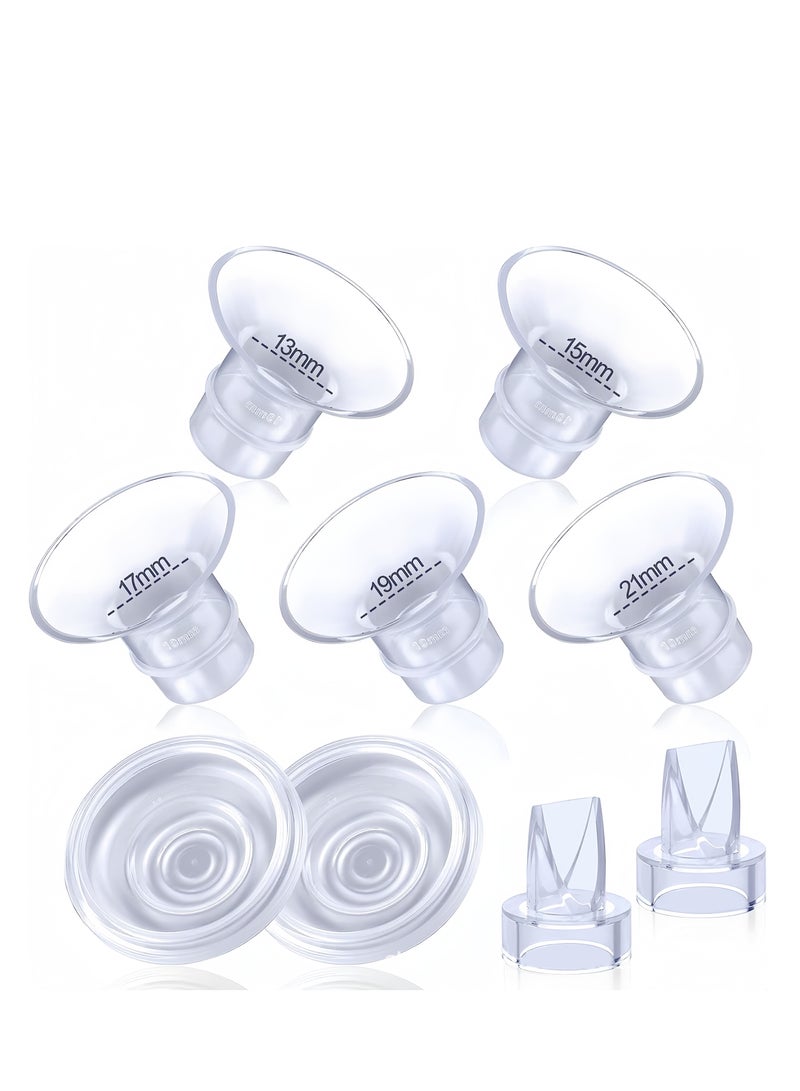 9-Piece Breast Milk Pump Inserts 13/15/17/19/21mm Compatible with Momcozy Wearable Breast Pump, for TSRETE/Spectra/Medela 24mm Shields, Include Silicone Diaphragm&Duckbill Valve, Clear - Image 1