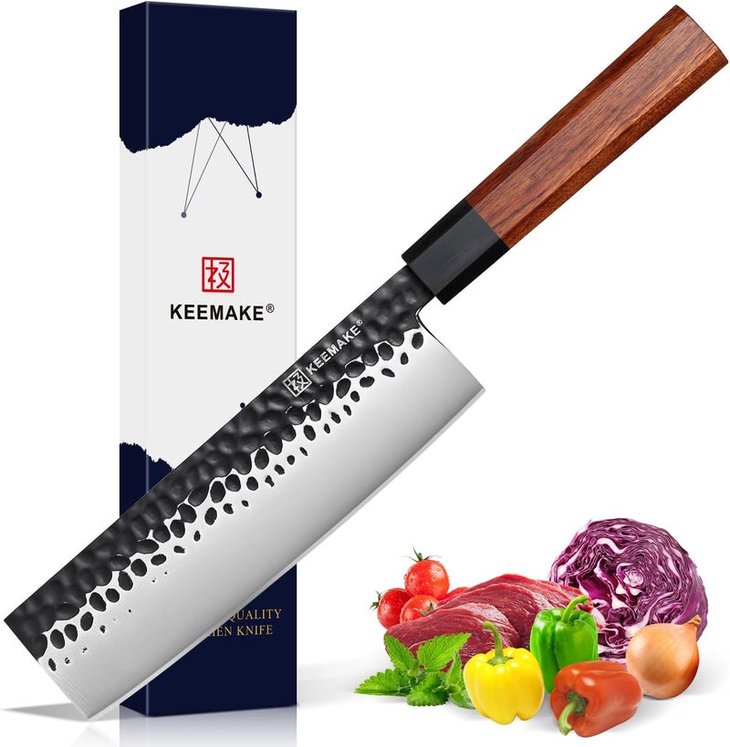 KEEMAKE Nakiri Knife 7 inch - Vegetable Knife Japanese 440C Stainless Steel Sharp Asian Cooking Knives with Octagonal Rosewood Handle - Image 1