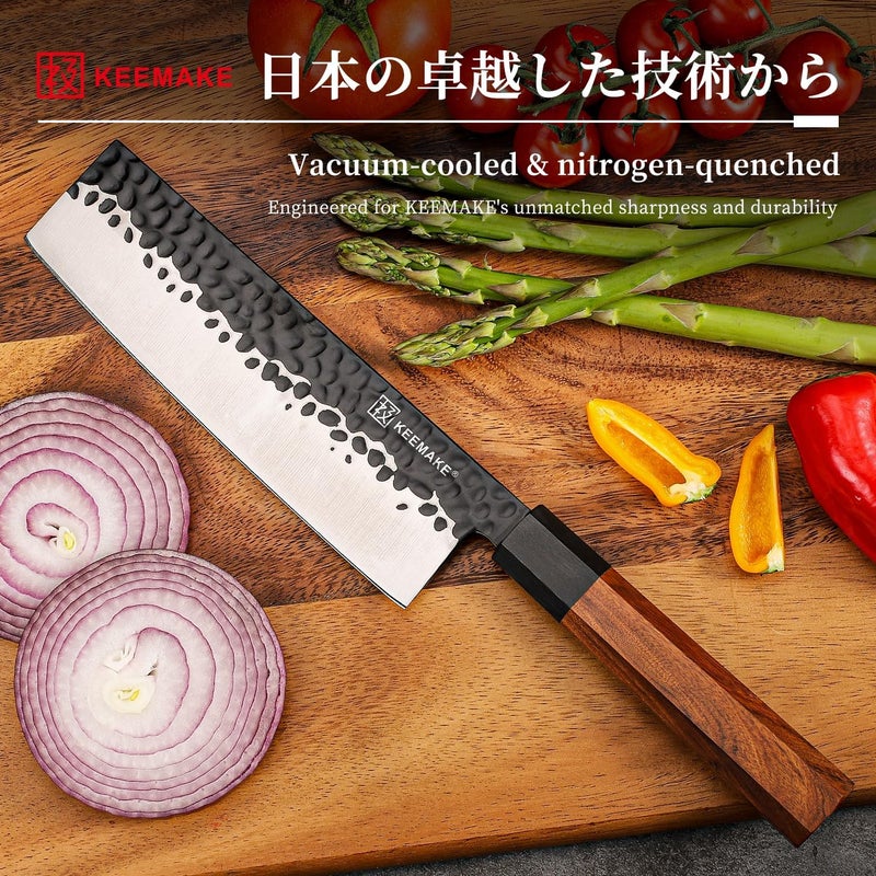 KEEMAKE Nakiri Knife 7 inch - Vegetable Knife Japanese 440C Stainless Steel Sharp Asian Cooking Knives with Octagonal Rosewood Handle - Image 4
