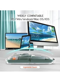XVersion Wireless Mouse Rechargeable Crystal Transparent, Gaming Mice Adjustable DPI, Triple 2.4G Mode Switching Bluetooth 2, Silent Mouse for PC Laptops Mac iPhone Android - Green  - Image 2