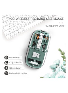 XVersion Wireless Mouse Rechargeable Crystal Transparent, Gaming Mice Adjustable DPI, Triple 2.4G Mode Switching Bluetooth 2, Silent Mouse for PC Laptops Mac iPhone Android - Green  - Image 5