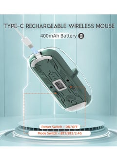 XVersion Wireless Mouse Rechargeable Crystal Transparent, Gaming Mice Adjustable DPI, Triple 2.4G Mode Switching Bluetooth 2, Silent Mouse for PC Laptops Mac iPhone Android - Green  - Image 4