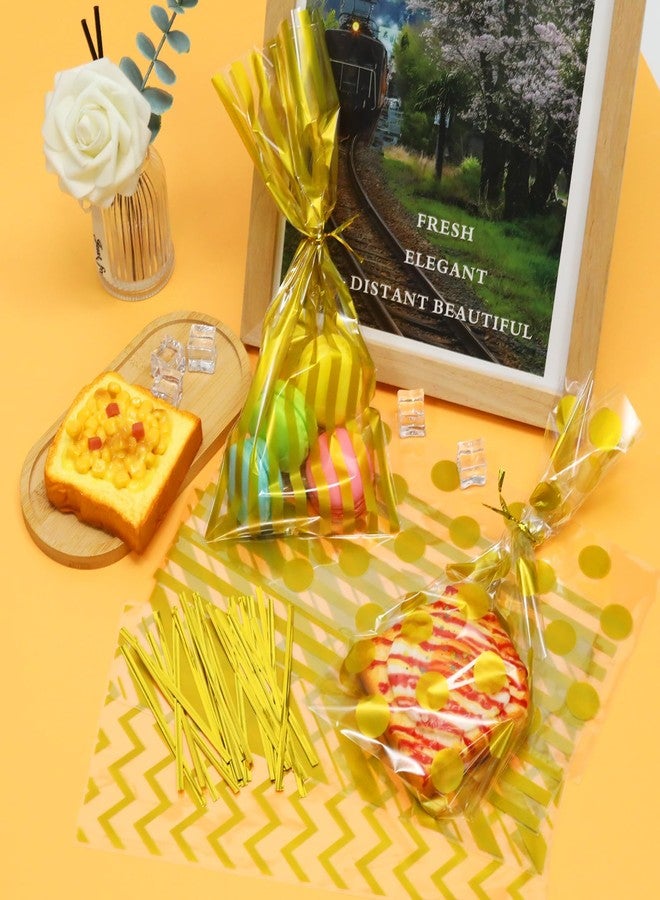 WINDAWNKE 100 PCS Yellow Cellophane Treat Bags with Twist Ties, 10.6 x 5.2 Inch Plastic Yellow Candy Bags, Goodie Gift Snack Bag for Birthday Wedding Holiday Party - Image 4