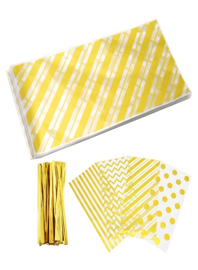 WINDAWNKE 100 PCS Yellow Cellophane Treat Bags with Twist Ties, 10.6 x 5.2 Inch Plastic Yellow Candy Bags, Goodie Gift Snack Bag for Birthday Wedding Holiday Party - Image 1
