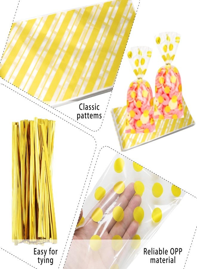 WINDAWNKE 100 PCS Yellow Cellophane Treat Bags with Twist Ties, 10.6 x 5.2 Inch Plastic Yellow Candy Bags, Goodie Gift Snack Bag for Birthday Wedding Holiday Party - Image 3
