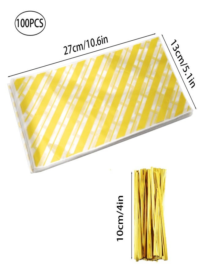 WINDAWNKE 100 PCS Yellow Cellophane Treat Bags with Twist Ties, 10.6 x 5.2 Inch Plastic Yellow Candy Bags, Goodie Gift Snack Bag for Birthday Wedding Holiday Party - Image 2