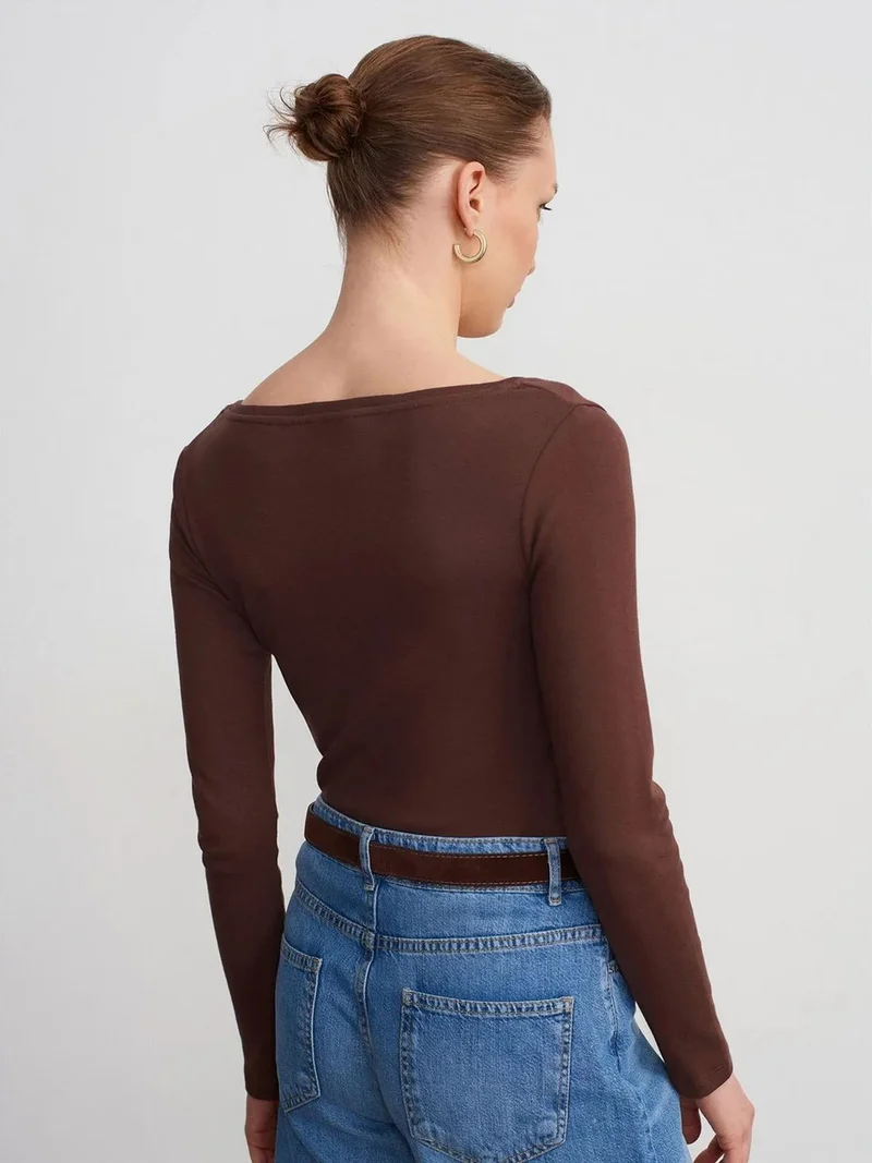 ديلفين Dilvin Slim Fit Cotton Long Sleeve Button Blouse