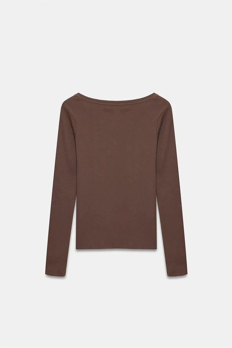 Dilvin Coffee Brown DILVIN Slim Fit Cotton Long Sleeve Button Blouse for Women | Best Price UAE