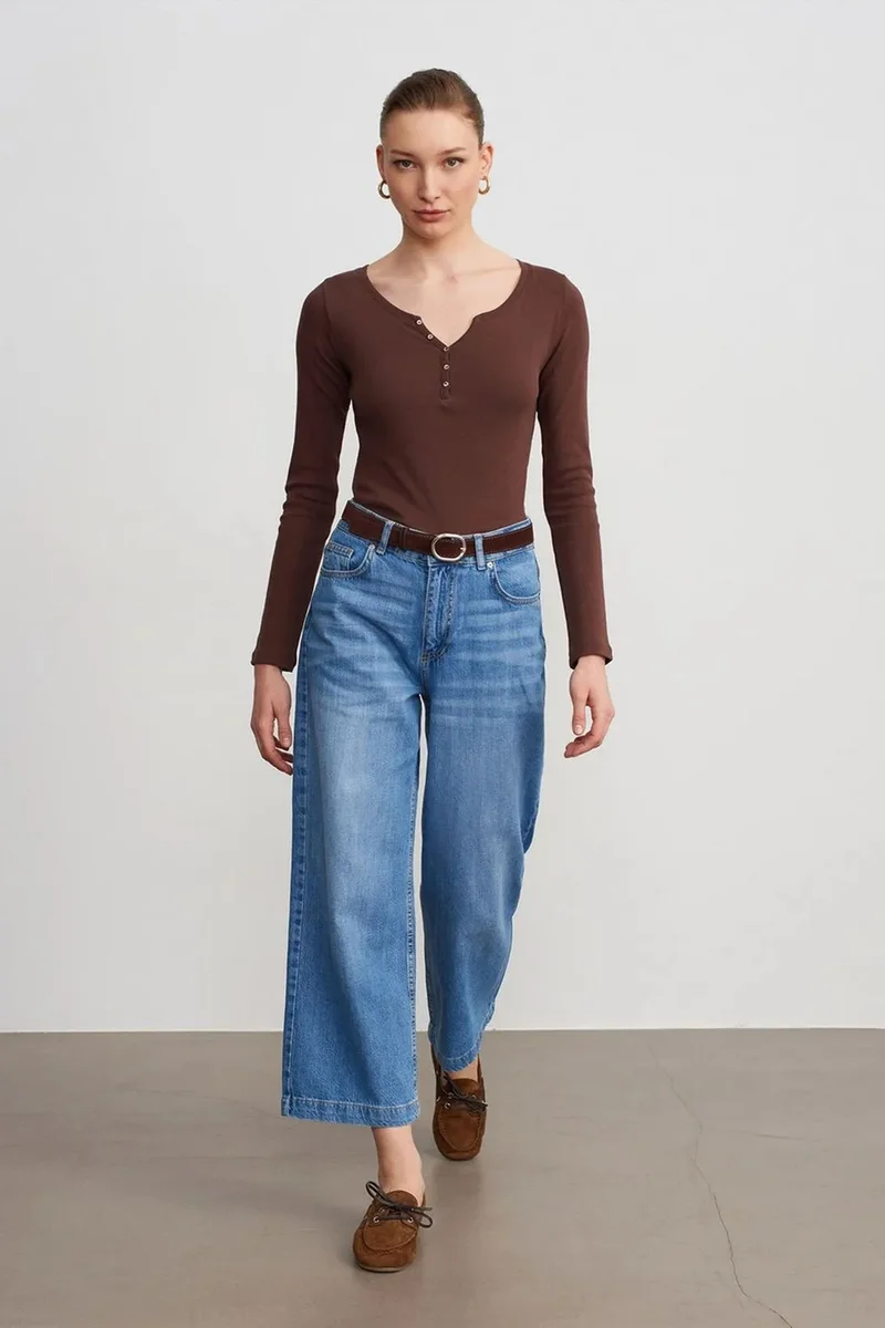 Dilvin Coffee Brown DILVIN Slim Fit Cotton Long Sleeve Button Blouse for Women | Best Price UAE