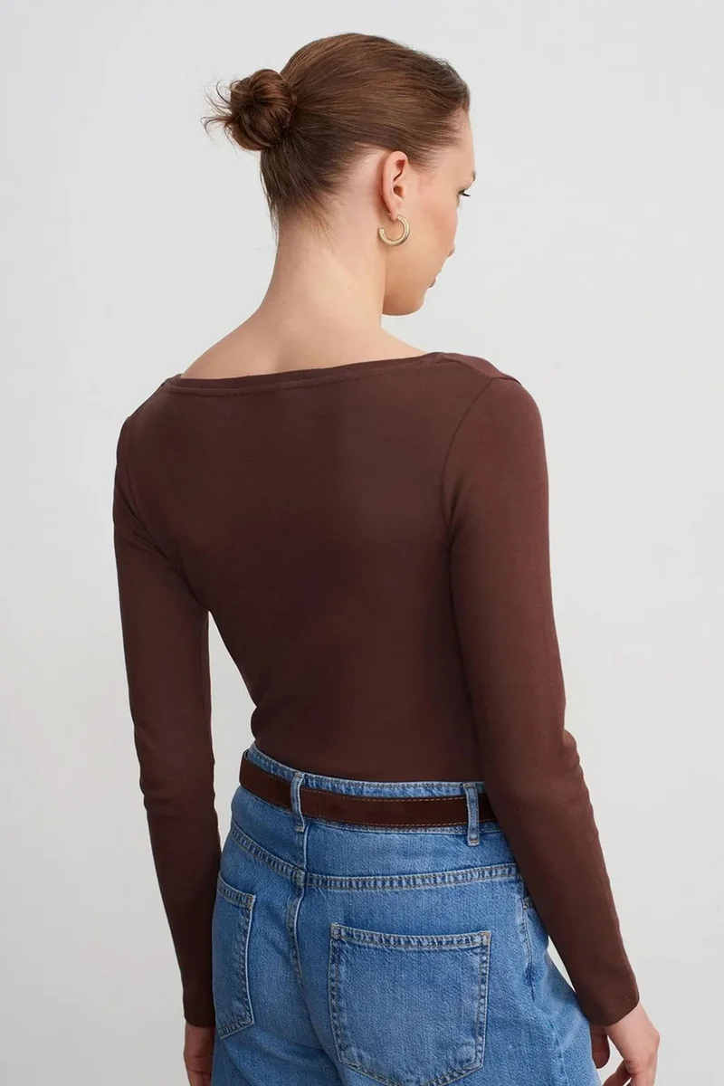 ديلفين DILVIN Slim Fit Cotton Long Sleeve Button Blouse