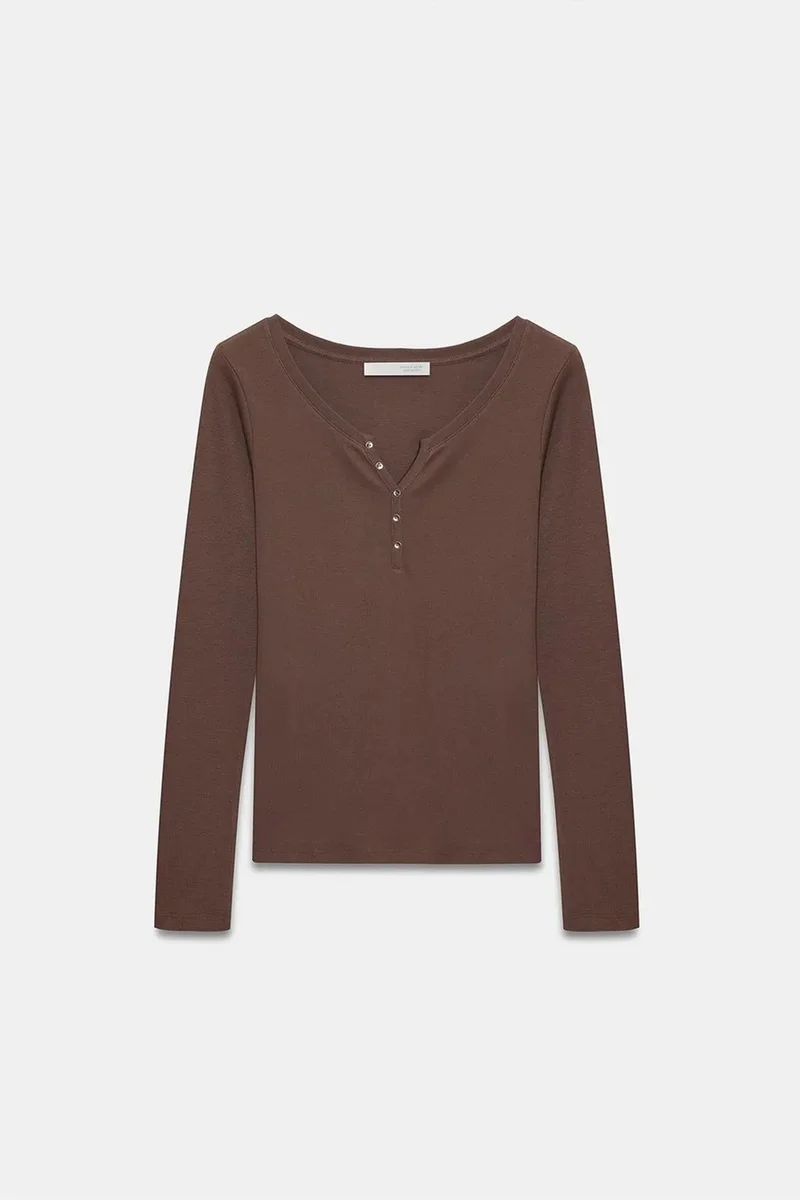 Dilvin Coffee Brown DILVIN Slim Fit Cotton Long Sleeve Button Blouse for Women | Best Price UAE