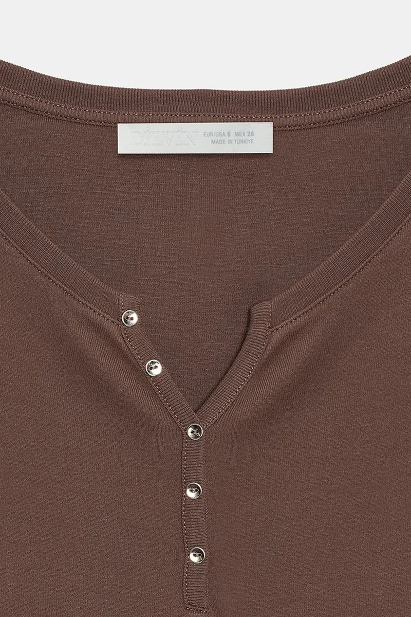Dilvin Coffee Brown DILVIN Slim Fit Cotton Long Sleeve Button Blouse for Women | Best Price UAE