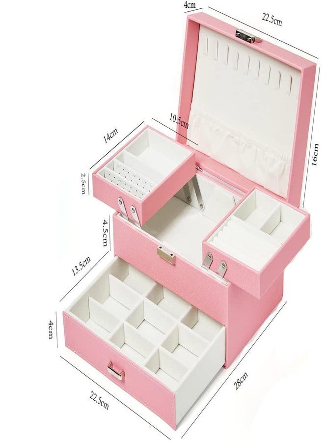 SIBY Pu Leather Jewelry Box Organizer For Women Girls|Two Sided Open Jewelry Display Case For Earrings Bracelets Rings|Makeup Vanity Organizer For Bride|Travel Jewel Necklace Holder, Pink - Image 3