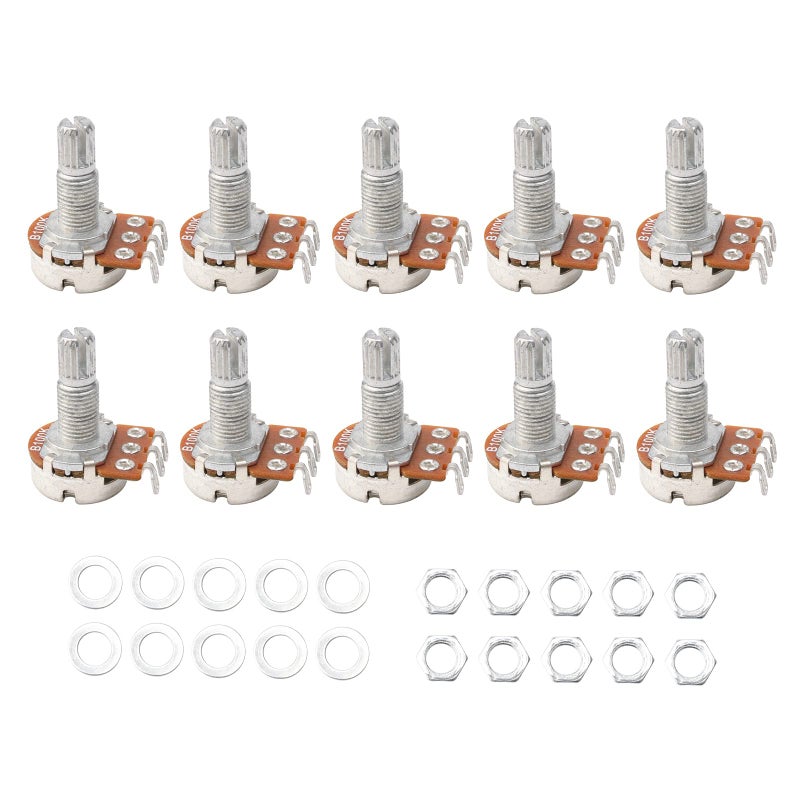 Swhmc B100K Ohm Guitar Potentiometer, Long Knurled Split Shaft Audio Pots, Pack of 10, Replacement for Electric Guitar Bass and Active Pickup Circuits - Image 1