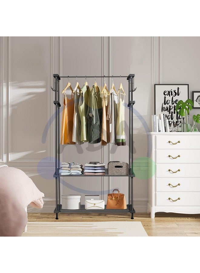 ADA ADA® Premium Metal Heavy Duty Drizzle Garment Rack with 10 Side Hooks, Multifunctional 2 Lower Shelves Clothe Rail - Black (84 x 31 x 140cm)  - Image 1